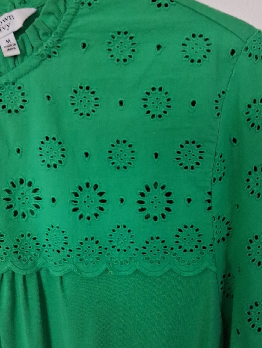 crown & ivy Bright Green Eyelet Ruffle Top - Picture 3 of 8